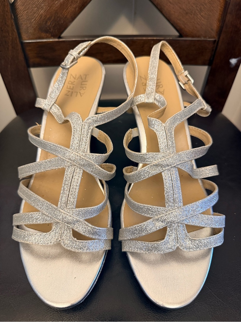 Naturalizer Silver Glitter Strappy Slingback Sandals
